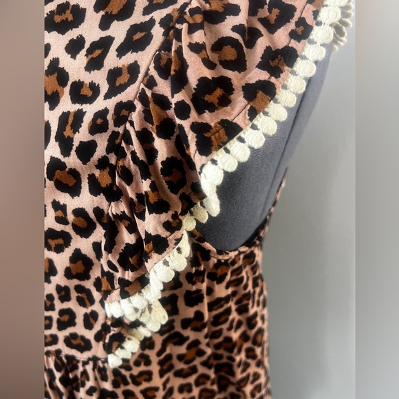 THML Boho Leopard Print Embroidered Tassel Top Sz S Ruffle Sleeve Festival Chic - Picture 14 of 16